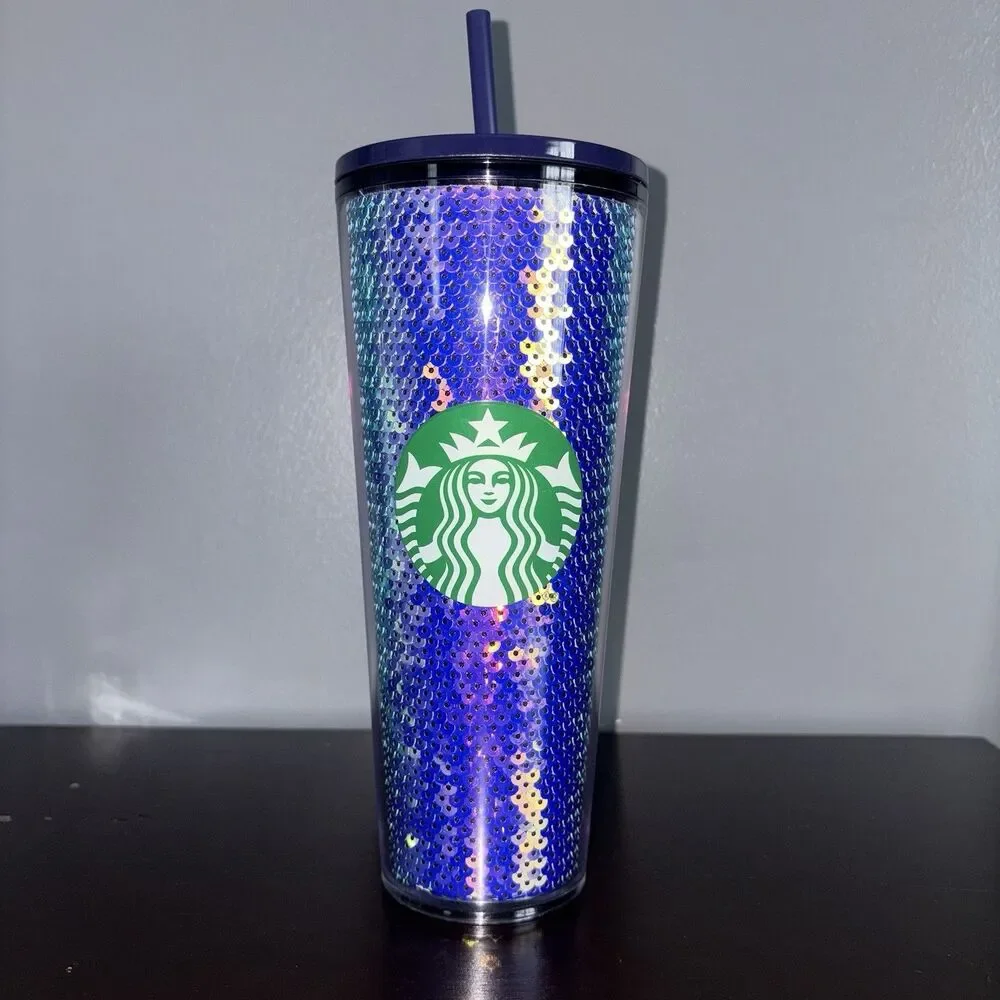 Starbucks Sequin Iridescent Tumbler Dark Venti 24oz Cold Cup NWT